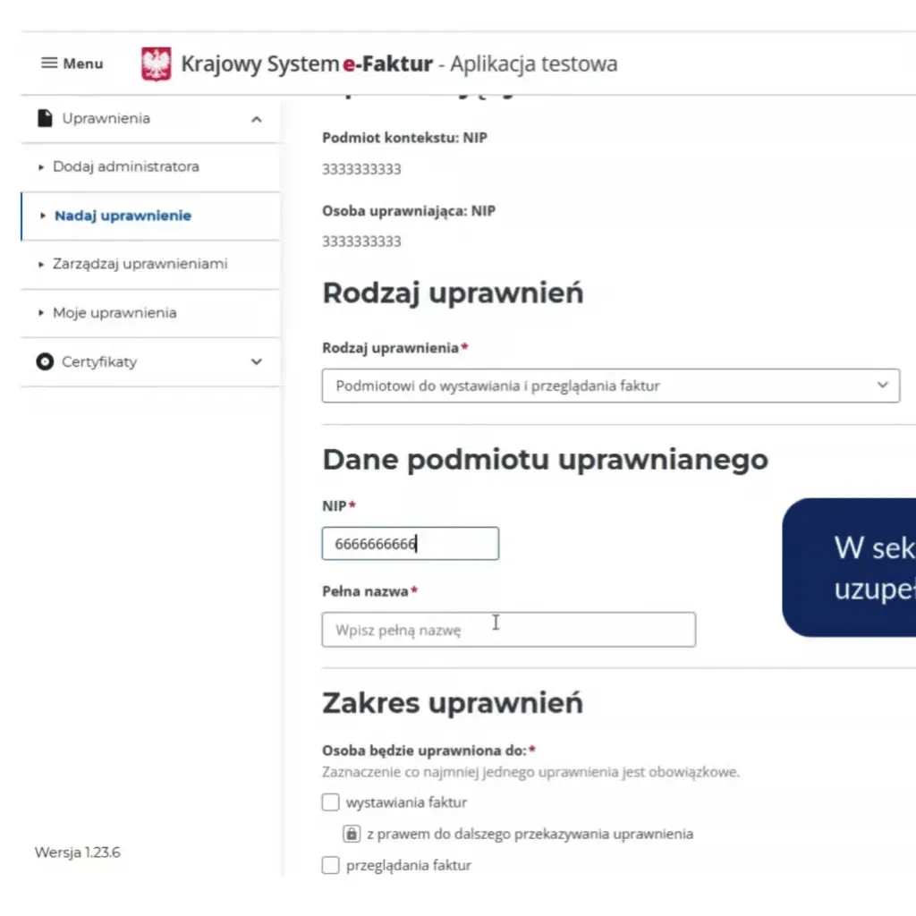 Form with NIP and company name fields