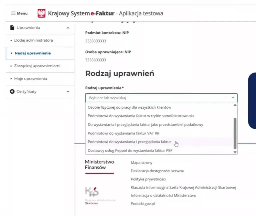 Selection of self-billing permission type