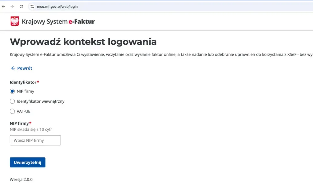 Field for entering the company NIP