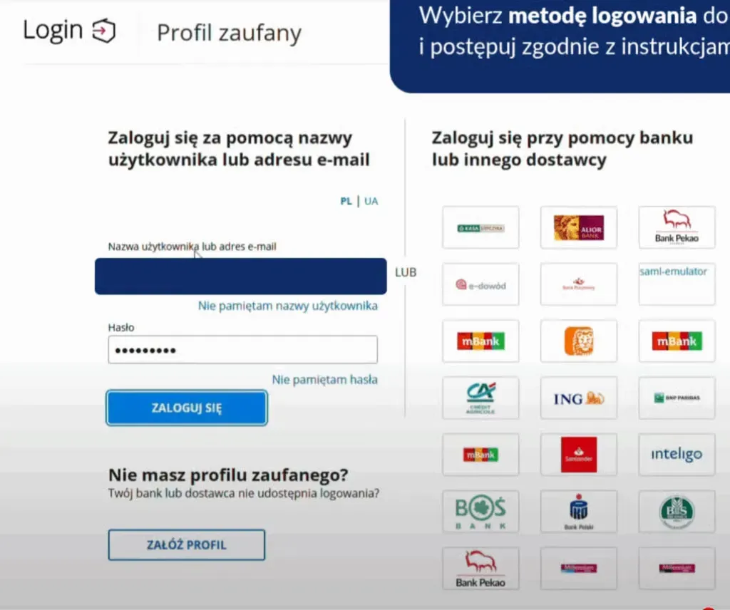 Trusted Profile login screen